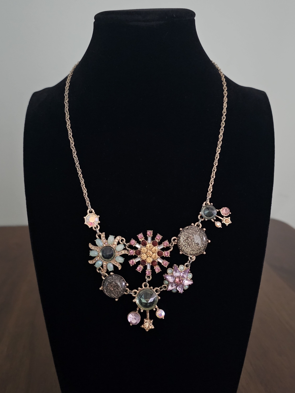 Betsey Johnson Floral Gem Statement Necklace - Pink & Gold